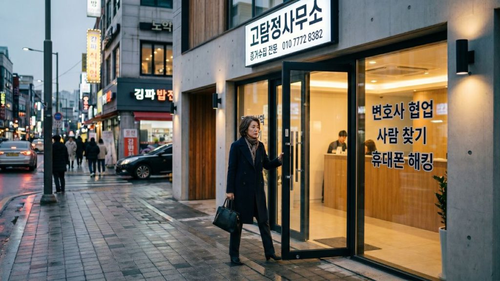 고탐정사무소에서 의뢰하고 나오는 여자고객